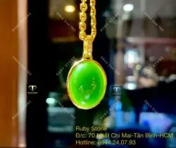 Mặt dây chuyền Oval ngọc bích Canada, KT 25mm, vàng 18k - Hình ảnh 3