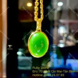 Mặt dây chuyền Oval ngọc bích Canada, KT 25mm, vàng 18k