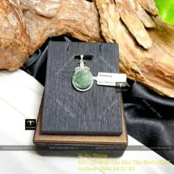 Mặt dây chuyền hoa mẫu đơn ngọc Cẩm thạch lam dầu, bạc 925