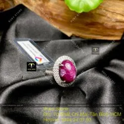 Nhẫn oval Ruby Nam Phi, vàng trắng 18k - Hình ảnh 5