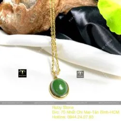 Mặt dây chuyền Oval ngọc bích Canada, KT 25mm, vàng 18k - Hình ảnh 4