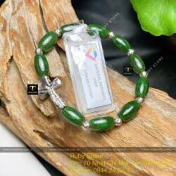 Vòng Mân Côi lu thống ngọc bích Canada, vàng trắng 14k - Hình ảnh 6