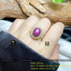 Nhẫn oval Ruby Nam Phi sao thiên nhiên, vàng 18k - Ảnh 2