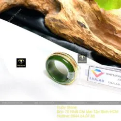 Nhẫn Ngọc Bích Canada, 2 đường tấm ở giữa, vàng 18k - Hình ảnh 4