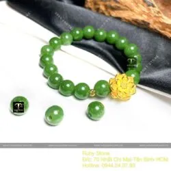 Vòng tay Ngọc Bích Canada 8 ly, mix charm vàng 24k