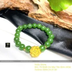 Vòng tay Ngọc Bích Canada 8 ly, mix charm vàng 24k - Hình ảnh 5