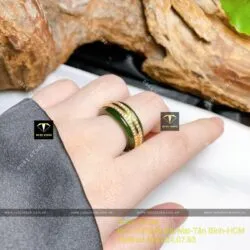 Nhẫn Ngọc Bích Canada, 2 đường tấm ở giữa, vàng 18k - Hình ảnh 6