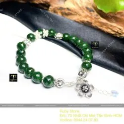 Chuỗi Ngọc bích Canada mài giác 8 ly, mix bạc 925