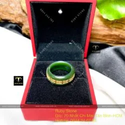 Nhẫn Ngọc Bích Canada rãnh hoa văn, vàng 18k - Hình ảnh 4