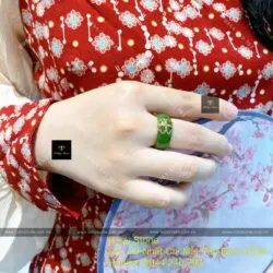 Nhẫn Ngọc Bích Canada điểm cỏ bốn lá, vàng 18k - Hình ảnh 10
