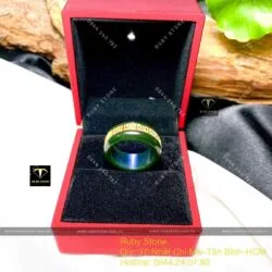 Nhẫn Ngọc Bích Canada rãnh hoa văn, vàng 18k - Hình ảnh 7