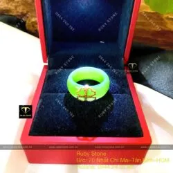Nhẫn Ngọc Bích Canada điểm cỏ bốn lá, vàng 18k - Hình ảnh 7