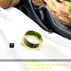 Nhẫn nam Ngọc Bích Canada xanh đậm, vàng 18k - Hình ảnh 8