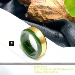 Nhẫn Ngọc bích Canada, đường nhám ở giữa, vàng 18k - Hình ảnh 6