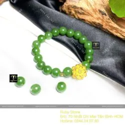 Vòng tay Ngọc Bích Canada 8 ly, mix charm vàng 24k - Hình ảnh 3