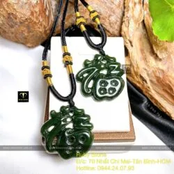 Chữ Phúc ngọc bích Canada tạc tay tinh xảo, KT 35mm