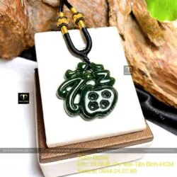 Chữ Phúc ngọc bích Canada tạc tay tinh xảo, KT 35mm