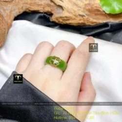 Nhẫn Ngọc Bích Canada điểm cỏ bốn lá, vàng 18k - Hình ảnh 2