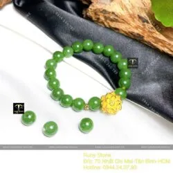 Vòng tay Ngọc Bích Canada 8 ly, mix charm vàng 24k - Hình ảnh 4