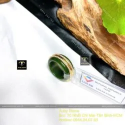 Nhẫn Ngọc Bích Canada, 2 đường tấm ở giữa, vàng 18k - Hình ảnh 5