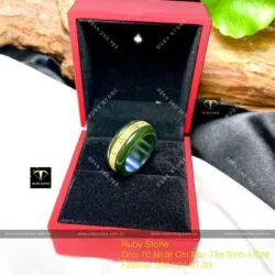 Nhẫn Ngọc Bích Canada rãnh hoa văn, vàng 18k - Hình ảnh 5
