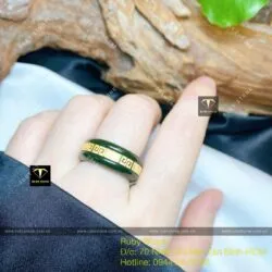 Nhẫn Ngọc Bích Canada rãnh hoa văn, vàng 18k - Hình ảnh 3