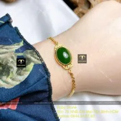 Lắc tay oval ngọc bích Canada, vàng 18k - Ảnh 3