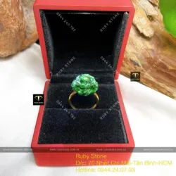 Nhẫn hoa mẫu đơn Ngọc cẩm thạch sơn thuỷ, vàng 18k - Hình ảnh 3