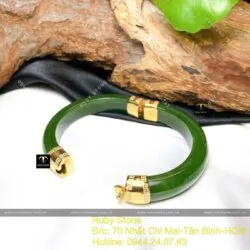 Vòng tay Ngọc bích Canada xanh lá, khóa hộp vàng 18k - Hình ảnh 6