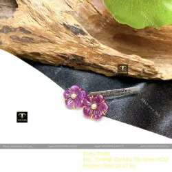 Khuyên tai hoa mai Ruby Nam Phi, vàng 18k - Hình ảnh 6