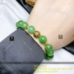 Vòng chuỗi tay Ngọc bích Canada 10 ly, bi vàng 18k - Hình ảnh 6