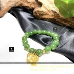 Vòng ngọc bích Canada mix khoá trường mệnh, vàng 18k cho bé yêu - Hình ảnh 3