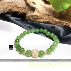 Vòng chuỗi Ngọc Bích Canada 8 ly mix charm vàng 18k - Hình ảnh 2