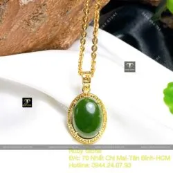 Mặt dây chuyền Oval ngọc bích Canada, vàng 18k - Ảnh 4