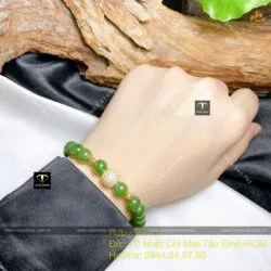 Vòng chuỗi Ngọc Bích Canada 8 ly mix charm vàng 18k - Hình ảnh 7