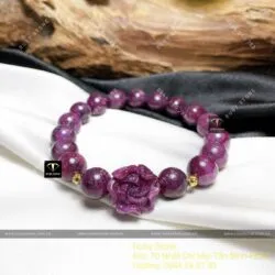 Vòng tay Ruby Nam Phi mix hoa mẫu đơn, bi vàng 18k - Hình ảnh 3
