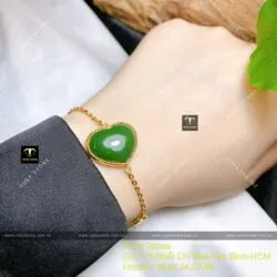 Lắc tay trái tim Ngọc bích Canada, vàng 18k - Ảnh 4