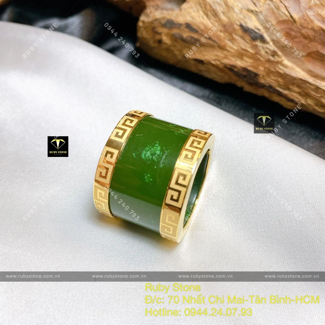 Nhẫn Càn long Ngọc bích Canada, vàng 18k Nhẫn Càn long Ngọc bích Canada, vàng 18k - Ảnh 6