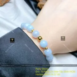 Vòng chuỗi tay Lam Ngọc cẩm thạch Myanmar 9,4 ly, bi vàng 18k - Ảnh 2