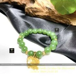 Vòng ngọc bích Canada mix khoá trường mệnh, vàng 18k cho bé yêu - Hình ảnh 2