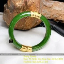Vòng tay Ngọc bích Canada xanh lá, khóa hộp vàng 18k - Hình ảnh 5