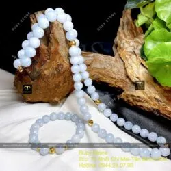 Bộ sản phẩm vòng cổ và vòng chuỗi Lam Ngọc Myanmar 9,4 ly, bi vàng 18k - Hình ảnh 5