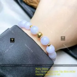 Chuỗi tay Ngọc cẩm thạch tử la lan Myanmar 10 ly, bi vàng 18k - Hình ảnh 4