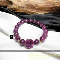 Vòng tay Ruby Nam Phi mix hoa mẫu đơn, bi vàng 18k - Hình ảnh 4