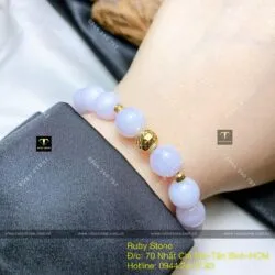 Chuỗi tay Ngọc cẩm thạch tử la lan Myanmar 10 ly, bi vàng 18k - Hình ảnh 3