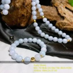 Bộ sản phẩm vòng cổ và vòng chuỗi Lam Ngọc Myanmar 9,4 ly, bi vàng 18k - Hình ảnh 9