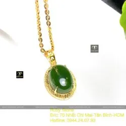 Mặt dây chuyền Oval ngọc bích Canada, vàng 18k - Ảnh 3
