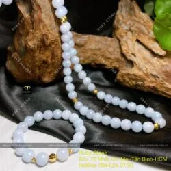 Bộ sản phẩm vòng cổ và vòng chuỗi Lam Ngọc Myanmar 9,4 ly, bi vàng 18k - Hình ảnh 11