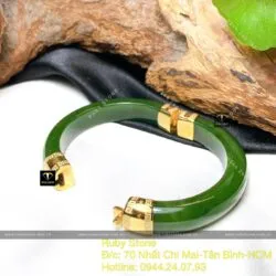 Vòng tay Ngọc bích Canada xanh lá, khóa hộp vàng 18k - Hình ảnh 7