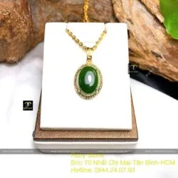 Mặt dây chuyền Oval ngọc bích Canada, vàng 18k - Ảnh 6
